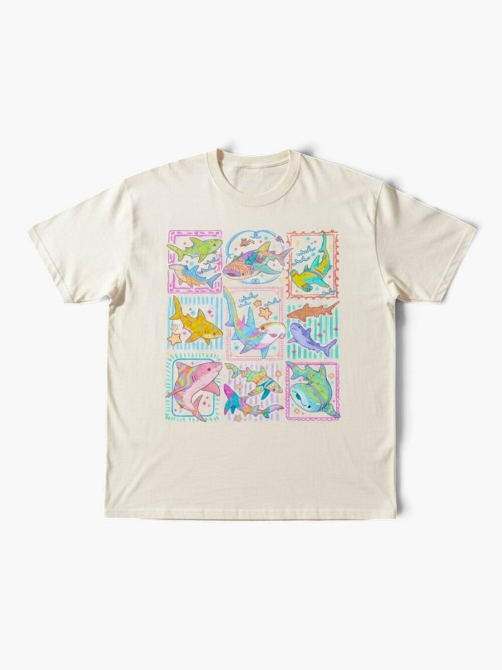 Pastel Shark Graphic Tee Oversized Y2K Coastal Beach T Shirt Small NWT